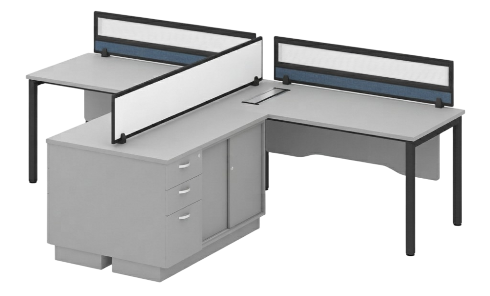 B18-SL2R-DGLG 2 Seaters Workstation (Side By Side) C/W Side Cabinet And Partition - Size : 300/90L  x 75/195D x 30/75H (cm)