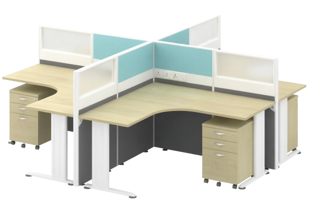 B60-H4L-WHMP 4 Seaters Workstation (Face To Face) C/W 120H Partition - Size : 306/126L x 306/146D x 75/120H (cm)
