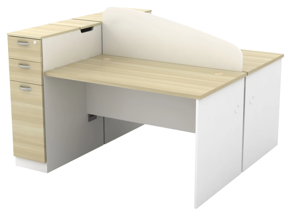 B-BMW5-WHBA BMW Series 2 Seaters Workstation With Wooden Desking Panel & Tall Pedestal - Size : 180W x 146D x 108H (cm)