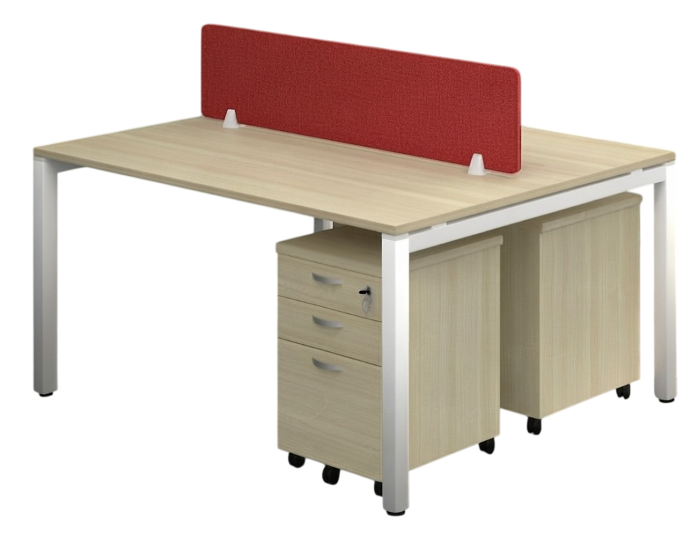 NK2-1260-WHBA+PWP-FP90WH-1+PWP-Q-YMP3-BA-2 NK Series 2 Seaters Workstation C/W Tel Cap, Fabric Desking Panel And Mobile Pedestal 2D 1F - Size : 120L x 120W x 75H (cm)
