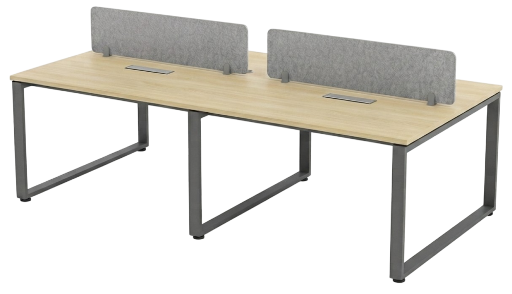 SQ4F-1260-DGMP+16SP-300900+YAC-DG SQ Series 4 Seaters Workstation With 4 Gang Flipper Box And Fabric Desking Panel - Size : 240L x 120W x 75H (cm)