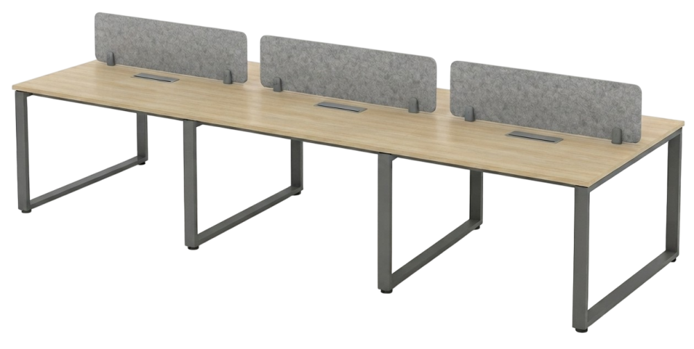 SQ6F-1260-DGMP+16SP-300900+YAC-DG SQ Series 6 Seaters Workstation With 4 Gang Flipper Box & Fabric Desking Panel - Size : 360L x 120W x 75H (cm)
