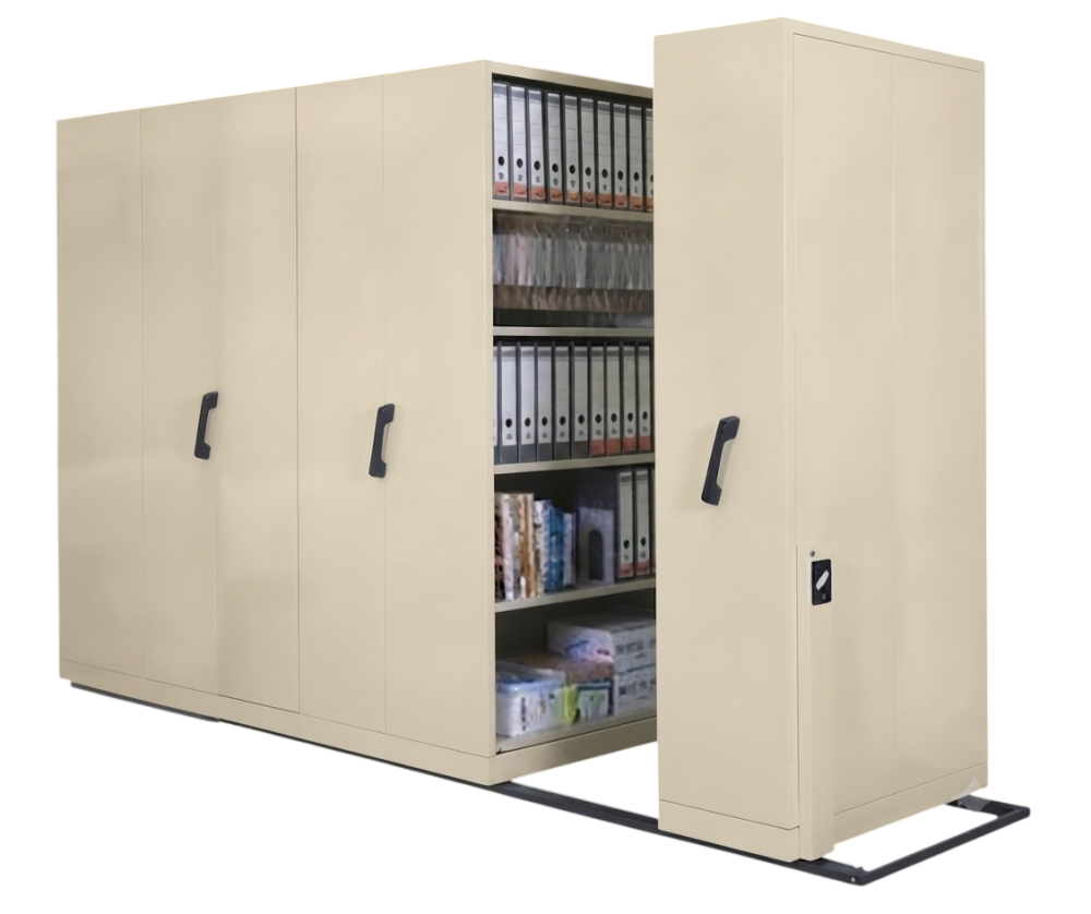 S117/B-BG 6 Bay Mobile  Steel Compactors With Dual Purpose Shelves (1xSingle Static Bay, 2xDouble Moveable Bay & 1xSingle Moveable Bay) - Size : 333W x 91D x 211H (cm)