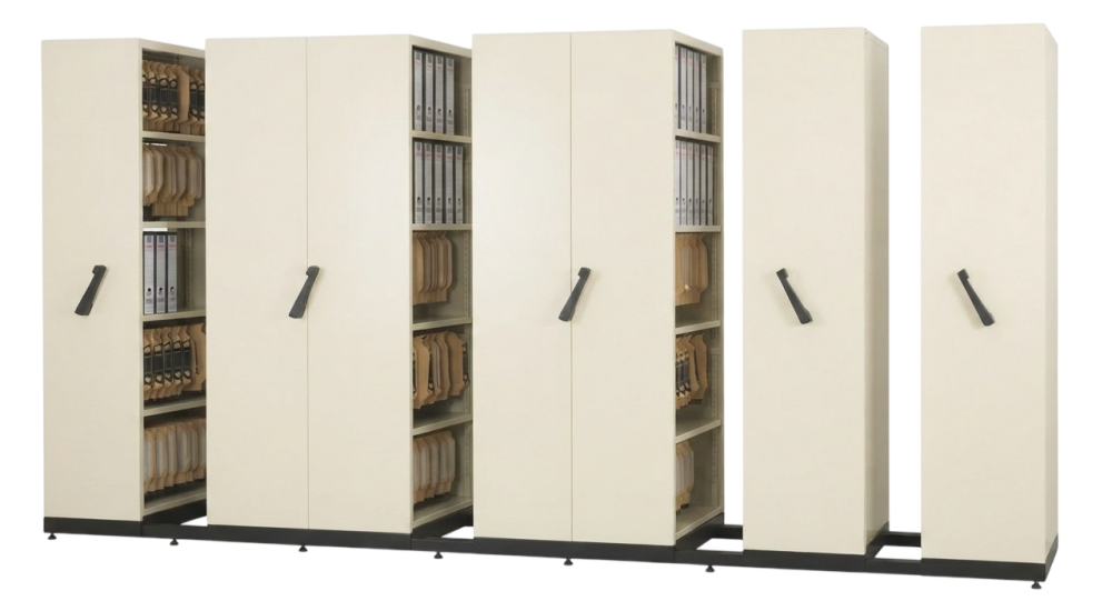 S117/7-BG 7 Bay Mobile Steel Compactor (1xSingle Static Bay, 2xDouble Moveable Bay & 2xSingle Moveable Bay)- Size : 375W x 91D x 211H (cm)
