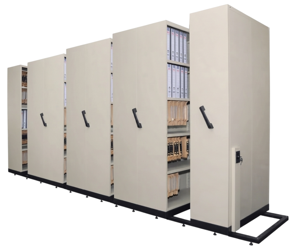 S117/8-BG 8 Bay Mobile Steel Compactor(1xSingle Static Bay, 3xDouble Moveable Bay & 1xSingle Moveable Bay)- Size : 417W x 91D x 211H (cm)