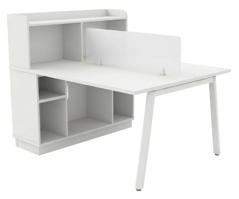 AST1500-WHWH Astra Series 2 Seaters Workstation With Medium Side Cabinet And Acrylic Panel - Size : 150L x 120W x 120H (cm)