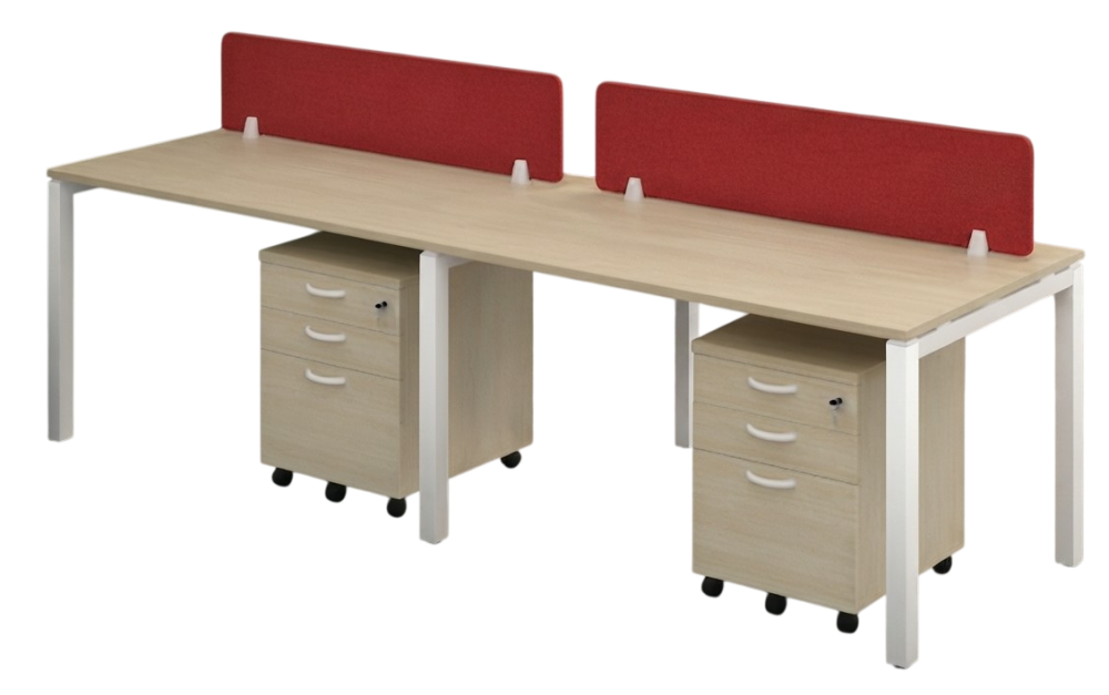 NK2Y-1575-WHBA+PWP-FP120WH-2+PWP-Q-YMP3-BA-2 NK Series 2 Seaters Workstation (Side By Side) C/W Tel Cap, Fabric Desking Panel And Mobile Pedestal 2D 1F - Size : 300L x 75W x 75H (cm)