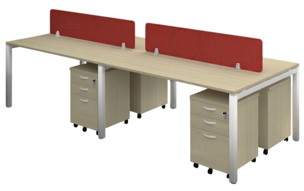 NK4-1560-WHBA+PWP-FP120WH-2+PWP-Q-YMP3-BA-4 NK Series 4 Seaters Workstation C/W Tel Cap, Fabric Desking Panel & Mobile Pedestal - Size : 300L x 120W x 75H (cm)