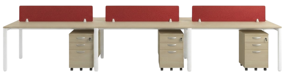 NK6-1560-WHBA+PWP-FP120WH-3-PWP-Q-YMP3-BA-6 NK Series 6 Seaters Workstation C/W Tel Cap, Fabric Desking Panel & Mobile Pedestal 2D 1F - Size : 450L x 120W x 75H (cm)