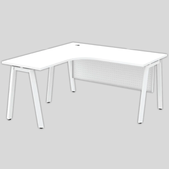 ASML/R1815-WHWH Astra Series Compact L-Shape Table With Metal Modesty Panel - Size : 180/70L x 150/60W x 75H (cm)