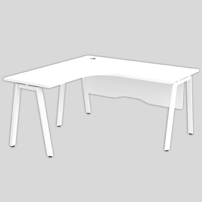 ASWL/R-1815-WHWH Astra Series Compact L-Shape Table With Metal Modesty Panel - Size : 180/70L x 150/60W x 75H (cm)