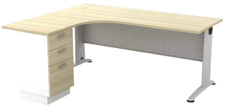 BL-1815-3D(L/R)-WHBA Billy Series Compact L-Shape Metal J-Leg Table Set With Fixed Pedestal 2-Drawers 1-Filing - Size : 180/70L x 150/60W x 75H (cm)