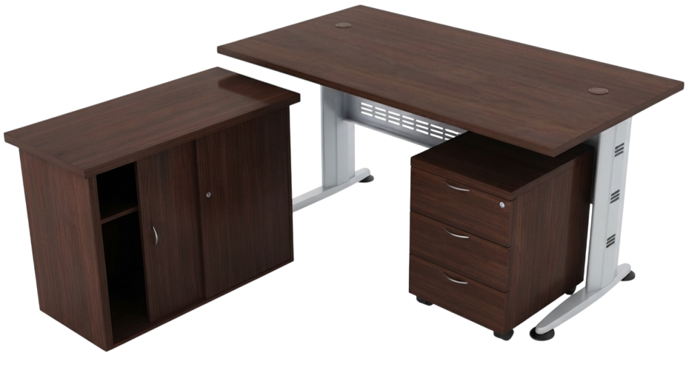 COMBO-Q02-6 Quincy Series Rectangular Metal J-Leg Table Set With Side Cabinet & Mobile Pedestal 3 Drawers - Size : 180W x 80D x 75H (cm)