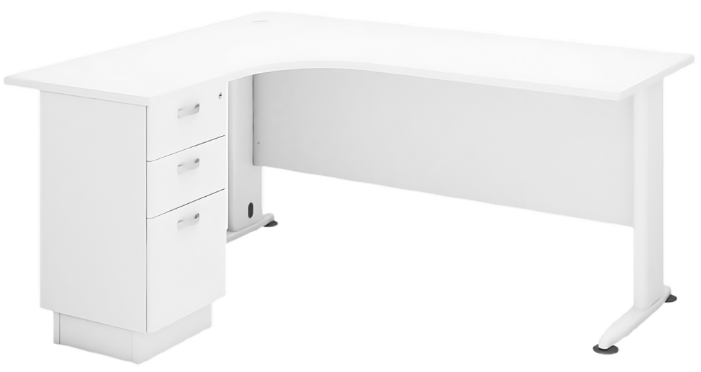 HL-1815-3D(R/L)-WH H Series Compact L Shape Table With 2D1F Fixed Pedestal - Size : 180/70L x 150/60W x 75H (cm)