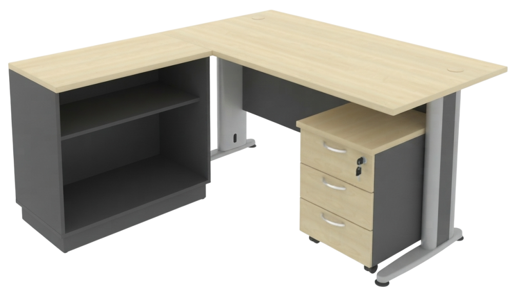 T04-188-DGMP Timeless Series Rectangular Table Set With Open Shelf Low Cabinet & Mobile Pedestal 3 Drawers - Size : 180W x 80D x 75H (cm)