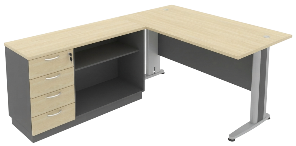 T05-158-DGMP Timeless Series Rectangular Metal J Leg Table Set With Combination Low Cabinet - Size : 150W x 200D x 75H (cm)