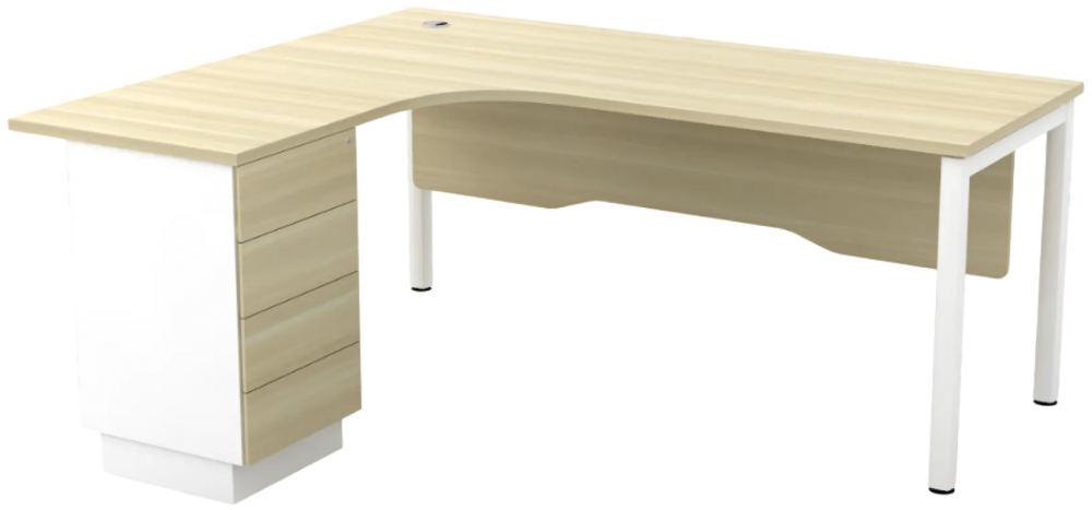 SWL552-3D-WHBA Skywalk Series L Shape Table Set With Wooden Modesty Panel And Fixed Pedestal 2D 1F -