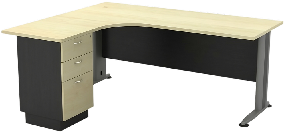 TL1515-3D-DGMP Timeless Series Compact L Shape Metal J Leg Table With 2D1F Fixed Pedestal - Size : 150/70L x 150/60W x 75H (cm)