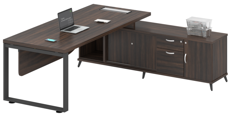 Q-SRWE2202 Director Table Set C/W Side Cabinet - Size : 216L/90D x 200W/45D x 75H (cm)