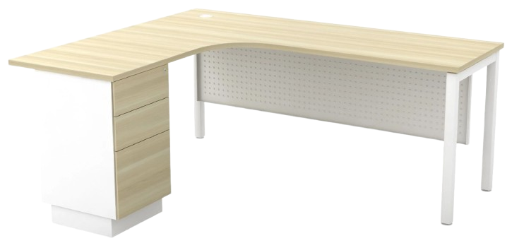 SML552-3D Skywalk Series Compact L Shape Table Set With Metal Modesty Panel And Fixed Pedestal 2 Drawers 1 Filing - Size : 150/60L x 150/60W x 75H (cm)