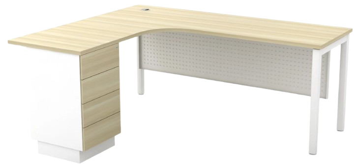 SML552-4D Skywalk Series Compact L Shape Table Set With Metal Modesty Panel And Fixed Pedestal 4 Drawers - Size : 150/60L x 150/60W x 75H (cm)