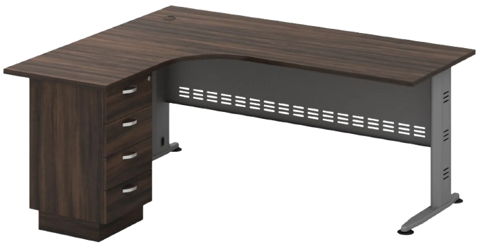 QL-1515-4D Quincy Series L Shape Metal Table Set With Fixed Pedestal 4 Drawers - Size : 150/70L x 150/60W x 75H (cm)