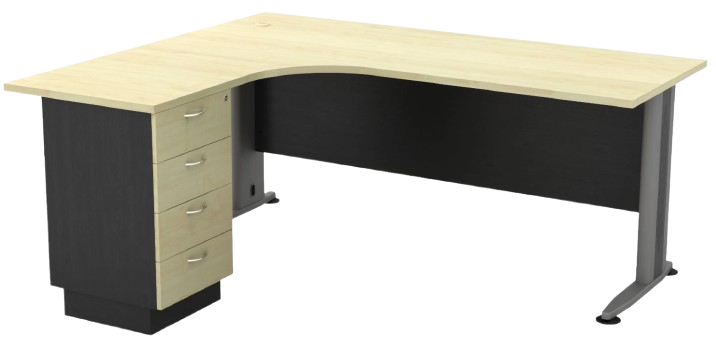 TL1515-4D Timeless Series Compact L Shape Metal J Leg Table With 4 Drawers Fixed Pedestal - Size : 150/70L x 150/60W x 75H (cm)