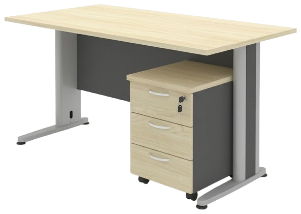 T02-128 Timeless Series Rectangular Metal J Leg Table Set With Mobile Pedestal 3 Drawers - Size : 120W x 80D x 75H (cm)