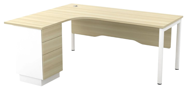 SWL552-3D-WHBA Skywalk Series Compact L Shape Table Set With Wooden Modesty Panel And Fixed Pedestal 2 Drawers 1 Filing - Size : 150/60L x 150/60W x 75H (cm)