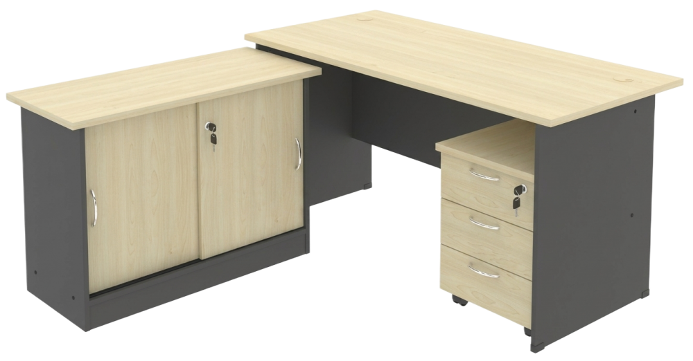 GM04-157-DGMP Budget Series Rectangular Table Set With Side Cabinet And Mobile Pedestal 3 Drawers - Size : 150W x 70D x 75H (cm)