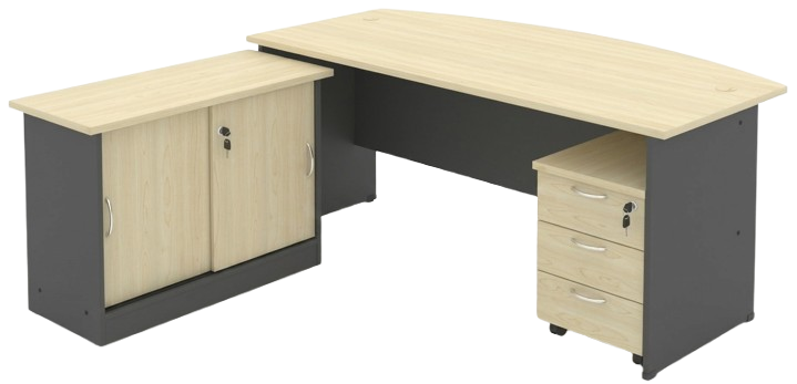 GM05-189-DGMP Budget Series 6FT Curve-Front Executive Table Set With Side Cabinet And Mobile Pedestal 3 Drawers - Size : 180L x 180W x 75H (cm)