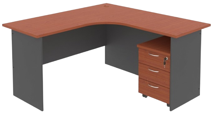 GM06-552-DGCR Budget Series Compact L-Shape Table Set With Mobile Pedestal 3 Drawers - Size : 150/60L x 150/60W x 75H (cm)