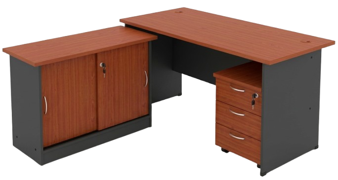 GM04-157-DGCR Budget Series Rectangular Table Set With Side Cabinet And Mobile Pedestal 3 Drawers - Size : 150W x 70D x 75H (cm)