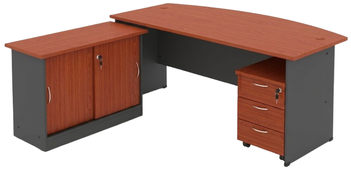 GM05-189-DGCR Budget Series 6FT Curve-Front Executive Table Set With Side Cabinet And Mobile Pedestal 3 Drawers - Size : 180L x 180W x 75H (cm)