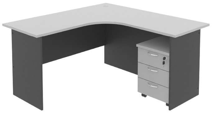 GM06-552-DGLG Budget Series Compact L-Shape Table Set With Mobile Pedestal 3 Drawers - Size : 150/60L x 150/60W x 75H (cm)