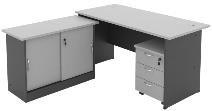GM04-157-DGLG Budget Series Rectangular Table Set With Side Cabinet And Mobile Pedestal 3 Drawers - Size : 150W x 160D x 75H (cm)