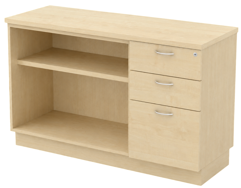 Q-YOP7123-MP Combination Low Cabinet (Open Shelf + Fixed Pedestal 2D1F) - Size : 120W x 45D x 75H (cm)