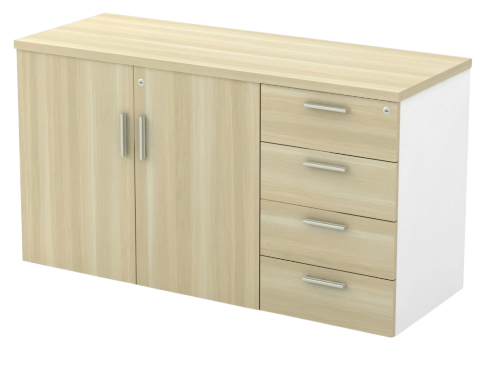 B-YDP7124-WHBA Combination Low Cabinet (Swinging Door + Fixed Pedestal 4D) - Size : 120W x 45D x 75H (cm)
