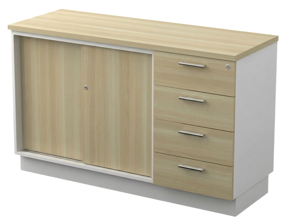 B-YSP7124-WHBA Combination Low Cabinet (Sliding Door + Fixed Pedestal 4D) - Size : 120W x 45D x 75H (cm)