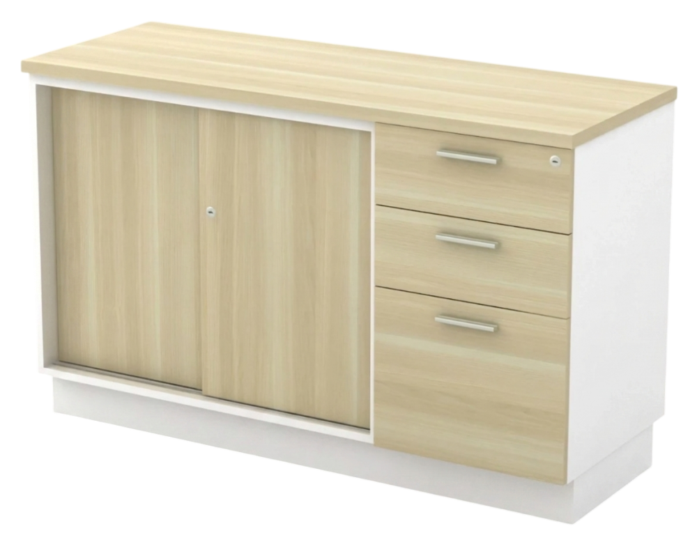 B-YSP7123-WHBA Combination Low Cabinet (Sliding Door + Fixed Pedestal 2D1F) - Size : 120W x 45D x 75H (cm)
