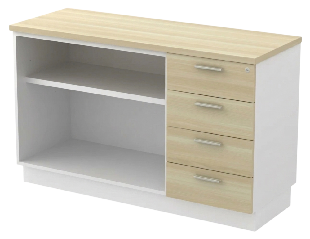 B-YOP7124-WHBA Combination Low Cabinet (Open Shelf + Fixed Pedestal 4D) - Size : 120W x 45D x 75H (cm)