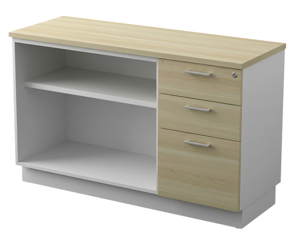 B-YOP7123-WHBA Combination Low Cabinet (Open Shelf + Fixed Pedestal 2D1F) - Size : 120W x 45D x 75H (cm)