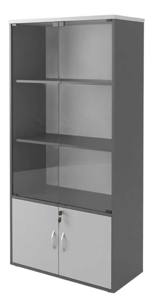 GB741+YG741-DGLG Budget Series Bookshelf Cabinet With Swinging Glass Door - Size : 80W x 40D x 164H (cm)