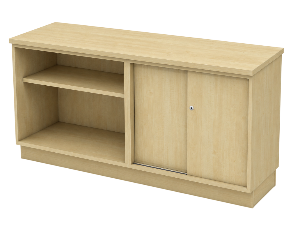 Q-YOS7160-MP Combination Low Cabinet (Open Shelf + Sliding Door) - Size : 160W X 45D X 75H (cm)