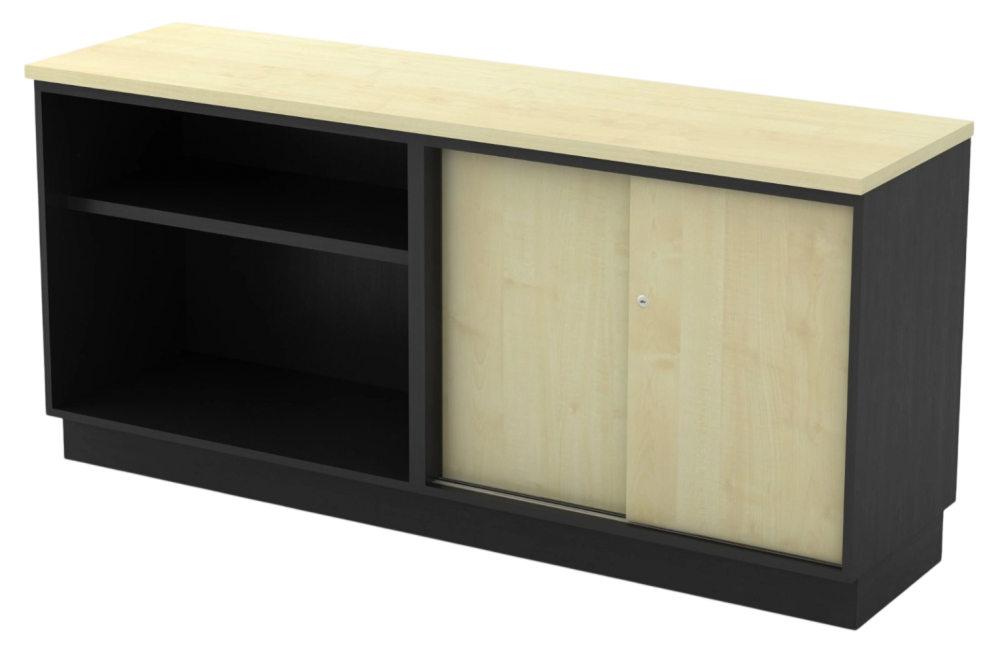 T-YOS7160-DGMP Combination Low Cabinet (Open Shelf + Sliding Door) - Size : 160W X 45D X 75H (cm)