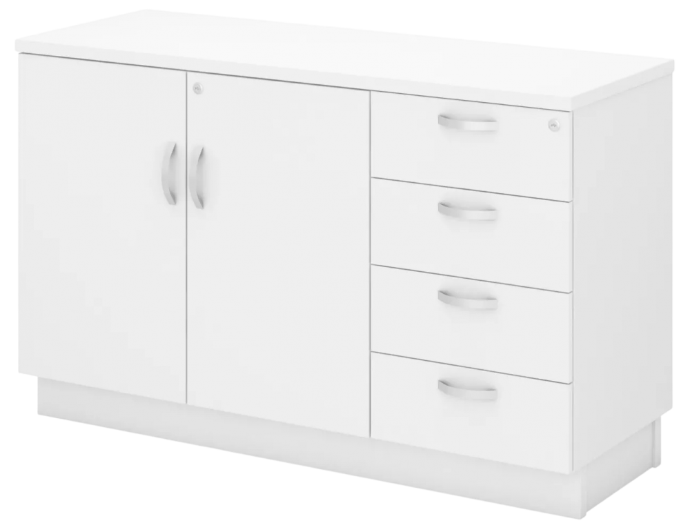 Q-YDP7124-WH Combination Low Cabinet (Swinging Door + Fixed Pedestal 4D) - Size : 120W x 45D x 75H (cm)