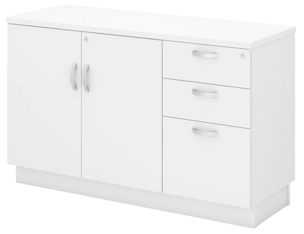 Q-YDP7123-WH Combination Low Cabinet (Swinging Door + Fixed Pedestal 2D1F) - Size : 120W x 45D x 75H (cm)
