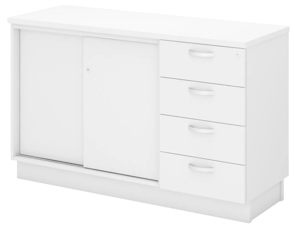 Q-YSP7124-WH Combination Low Cabinet (Sliding Door + Fixed Pedestal 4D) - Size : 120W x 45D x 75H (cm)