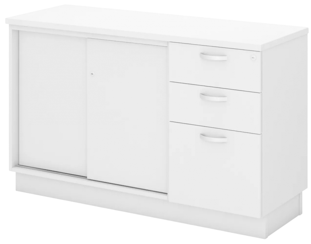 Q-YSP7123-WH Combination Low Cabinet (Sliding Door + Fixed Pedestal 2D1F) - Size : 120W x 45D x 75H (cm)