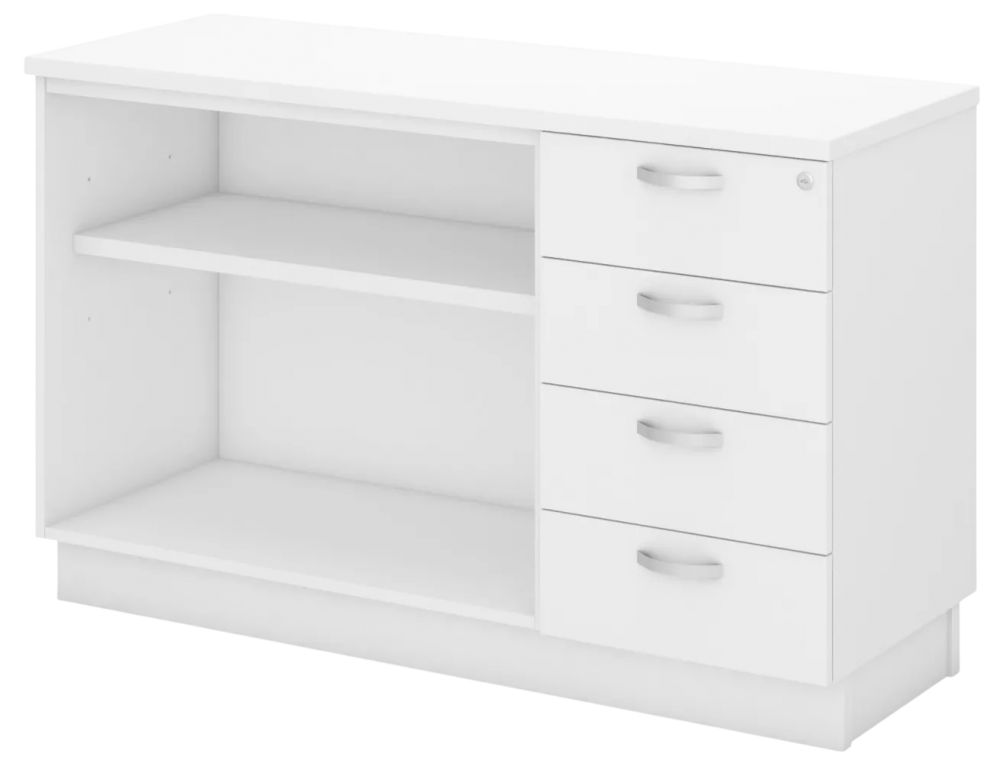 Q-YOP7124-WH Combination Low Cabinet (Open Shelf + Fixed Pedestal 4D) - Size : 120W x 45D x 75H (cm)